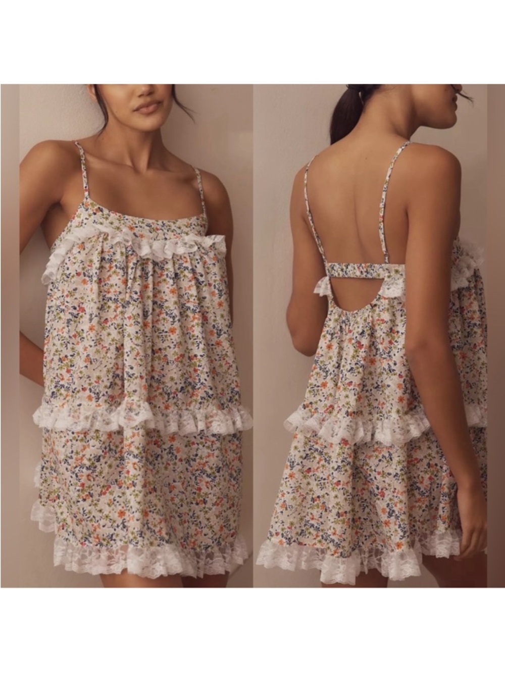 Anthropologie Lace-Trim Ruffle Mini Nap Dress